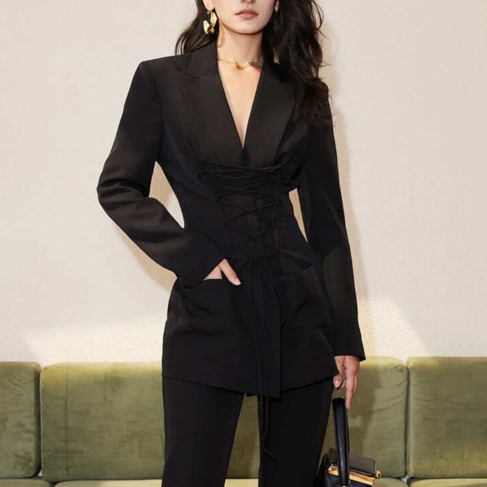 Sleek Lace Up Front Blazer